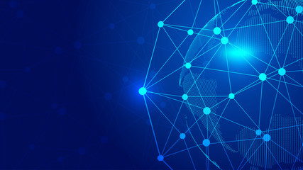 Digital earth, point and line connection, innovative technology polygon network connection concept
