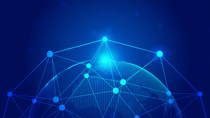 Digital earth, point and line connection, innovative technology polygon network connection concept