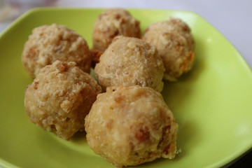 Indonesian fried meat balls or bakso goreng. Indonesian food.