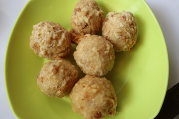 Indonesian fried meat balls or bakso goreng. Indonesian food.