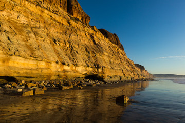 A bluff at sunset at Torrey Pines State Natural Reserve in La Jolla, California, located in San...