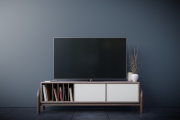 TV room and dark wall in living room,minimal design.