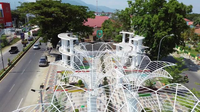 Aerial over I love Palopo Monument and Park Taman I love Palopo Public Park