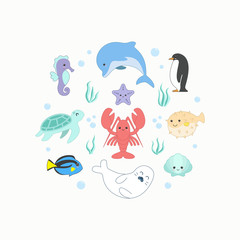 cute underwater sea animal character design