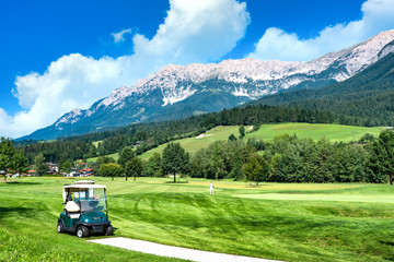 Golf course in Oberndorf near the Wilden Kaiser montains, Austria