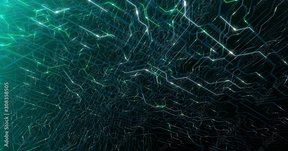 Poster 4k seamless loop of printed circuit board (pcb) in motion. artificial intelligence (ai), data mining