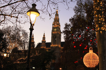 The beautiful city of Vienna displaying their holiday lights for their winter market