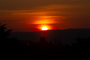 Sunset and mountains in Santiago de Compostela, Spain
