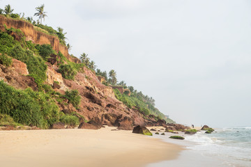 Cliff of Varkala along the coast with volcanic stones, India