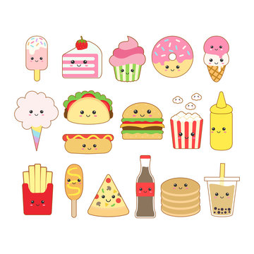 Cute kawaii junk food drawing illustration