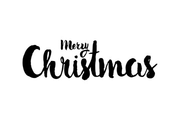 Hand drawn phrase Merry Christmas isolated on white background. Card with the lettering quote. Vector illustration