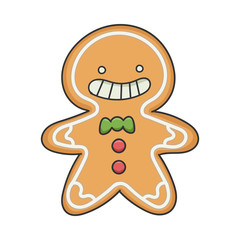 Happy smiling Christmas holiday ginger bread cookie cartoon character isolated on white