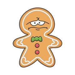 Depress sad Christmas holiday ginger bread cookie cartoon character isolated on white