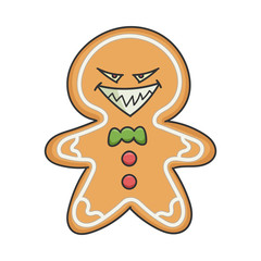 Evil grin Christmas holiday ginger bread cookie cartoon character isolated on white