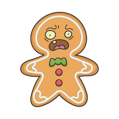 Scared Christmas holiday ginger bread cookie cartoon character isolated on white