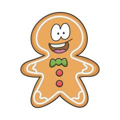 Happy smiling Christmas holiday ginger bread cookie cartoon character isolated on white