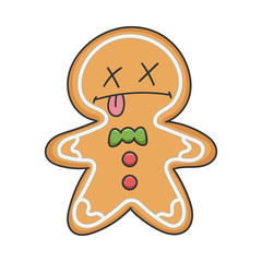 Dead Christmas holiday ginger bread cookie cartoon character isolated on white