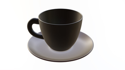Coffee cup and plate, 3D rendering image.