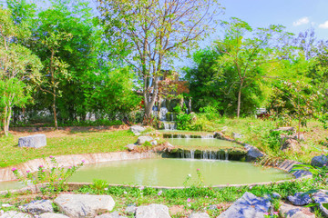 Fototapeta na wymiar Waterfalls built in the park for tourism