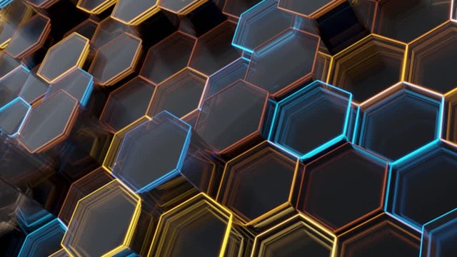 Abstract video of glass hexagons with glowing edges