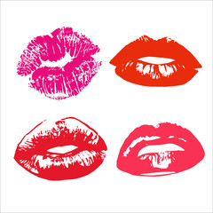 Lipstick kiss print isolated on white background - Vector illustration