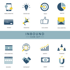 Solid inbound marketing vector icon set