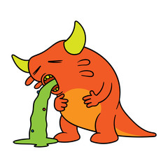 Cartoon Vomiting Creature Vector Illustration