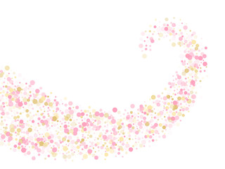 Birthday vector illustration. Gold, pink and rose color round confetti dots, circles scatter on white. 