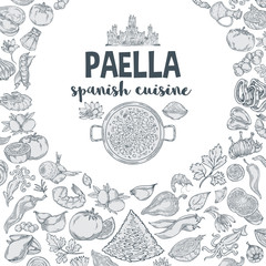 Paella vector outline set 