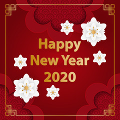 Fototapeta na wymiar Happy Chinese new year 2020 year of the rat paper cut style. Vector Illustration. Paper cut flowers.Background for greetings, card, flyers, invitation, posters, brochure, banners, calendar.
