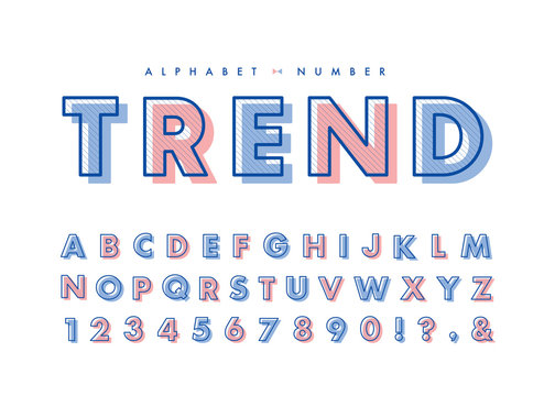 Diagonal line alphabet & number set. Vector retro vintage typography. Font collection for headline or title design of poster, brochure, scrapbook or print. 