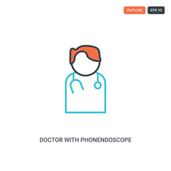 2 color doctor with phonendoscope concept line vector icon. isolated two colored doctor with phonendoscope outline icon with blue and red colors can be use for web, mobile. Stroke line eps 10.