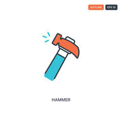 2 color hammer concept line vector icon. isolated two colored hammer outline icon with blue and red colors can be use for web, mobile. Stroke line eps 10.