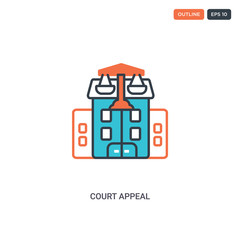2 color court appeal concept line vector icon. isolated two colored court appeal outline icon with blue and red colors can be use for web, mobile. Stroke line eps 10.