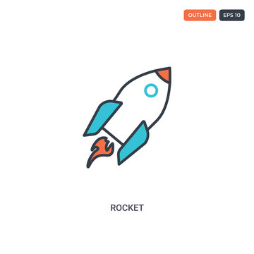 2 color Rocket concept line vector icon. isolated two colored Rocket outline icon with blue and red colors can be use for web, mobile. Stroke line eps 10.