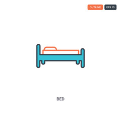 2 color Bed concept line vector icon. isolated two colored Bed outline icon with blue and red colors can be use for web, mobile. Stroke line eps 10.