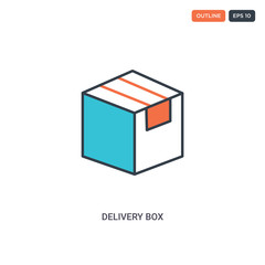 2 color Delivery box concept line vector icon. isolated two colored Delivery box outline icon with blue and red colors can be use for web, mobile. Stroke line eps 10.