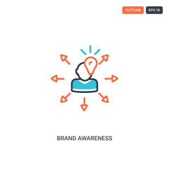 2 color Brand Awareness concept line vector icon. isolated two colored Brand Awareness outline icon with blue and red colors can be use for web, mobile. Stroke line eps 10.