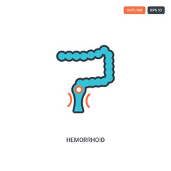 2 color Hemorrhoid concept line vector icon. isolated two colored Hemorrhoid outline icon with blue and red colors can be use for web, mobile. Stroke line eps 10.