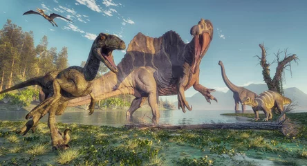 Keuken spatwand met foto Spinosaurus en deinonychus © Orlando Florin Rosu