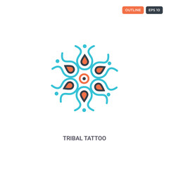 2 color tribal tattoo concept line vector icon. isolated two colored tribal tattoo outline icon with blue and red colors can be use for web, mobile. Stroke line eps 10.