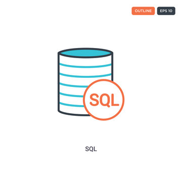 2 color Sql concept line vector icon. isolated two colored Sql outline icon with blue and red colors can be use for web, mobile. Stroke line eps 10.