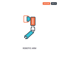 2 color robotic arm concept line vector icon. isolated two colored robotic arm outline icon with blue and red colors can be use for web, mobile. Stroke line eps 10.