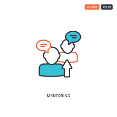 2 color Mentoring concept line vector icon. isolated two colored Mentoring outline icon with blue and red colors can be use for web, mobile. Stroke line eps 10.