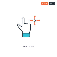 2 color Drag flick concept line vector icon. isolated two colored Drag flick outline icon with blue and red colors can be use for web, mobile. Stroke line eps 10.