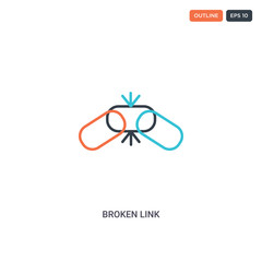 2 color Broken link concept line vector icon. isolated two colored Broken link outline icon with blue and red colors can be use for web, mobile. Stroke line eps 10.