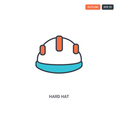 2 color hard hat concept line vector icon. isolated two colored hard hat outline icon with blue and red colors can be use for web, mobile. Stroke line eps 10.