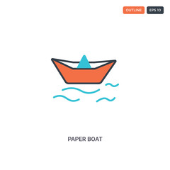 2 color Paper boat concept line vector icon. isolated two colored Paper boat outline icon with blue and red colors can be use for web, mobile. Stroke line eps 10.