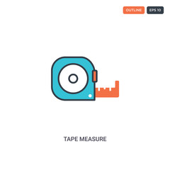 2 color tape measure concept line vector icon. isolated two colored tape measure outline icon with blue and red colors can be use for web, mobile. Stroke line eps 10.