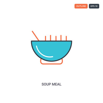 2 color Soup meal concept line vector icon. isolated two colored Soup meal outline icon with blue and red colors can be use for web, mobile. Stroke line eps 10.